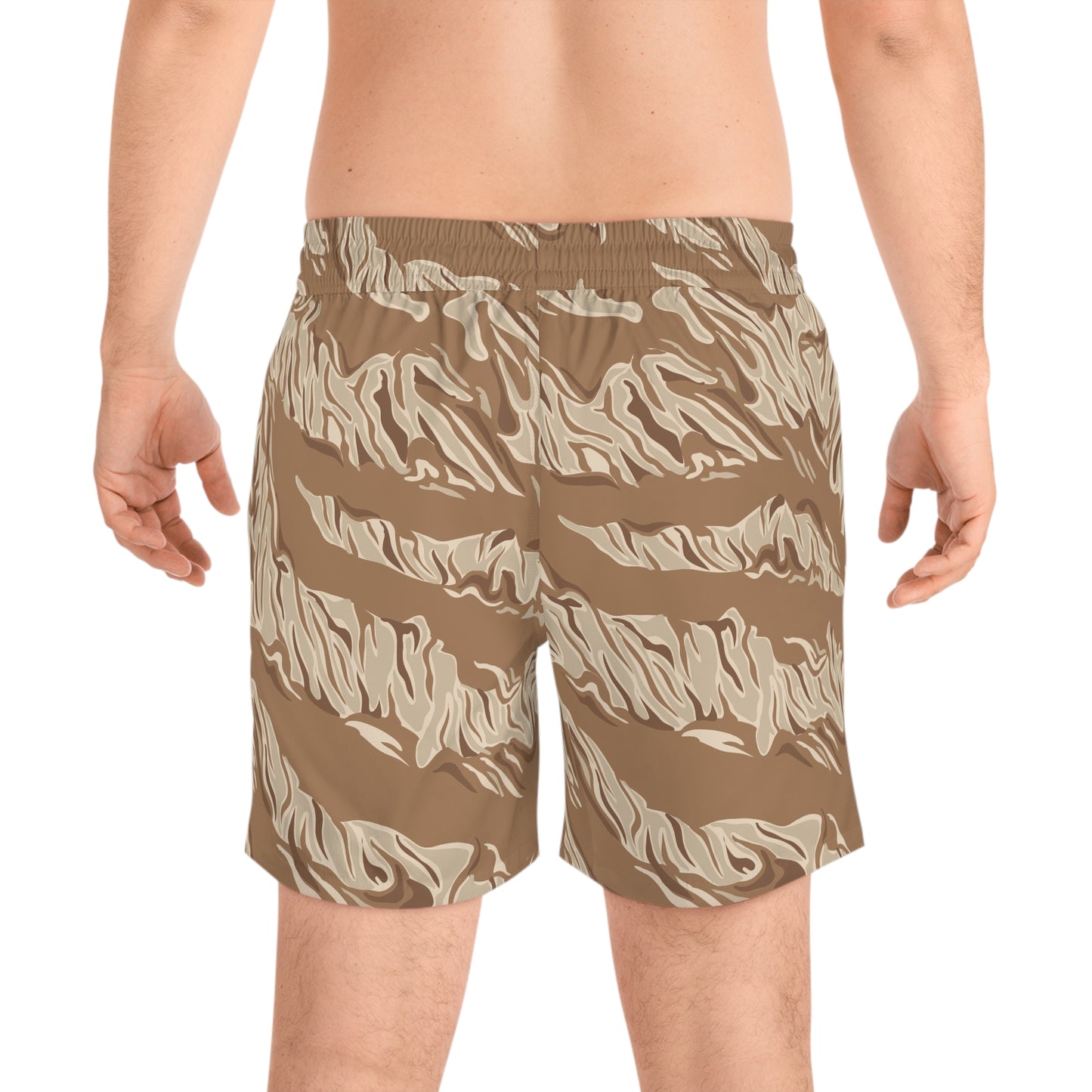 Brown Tiger Stripe Men's Mid-Length Swim Shorts