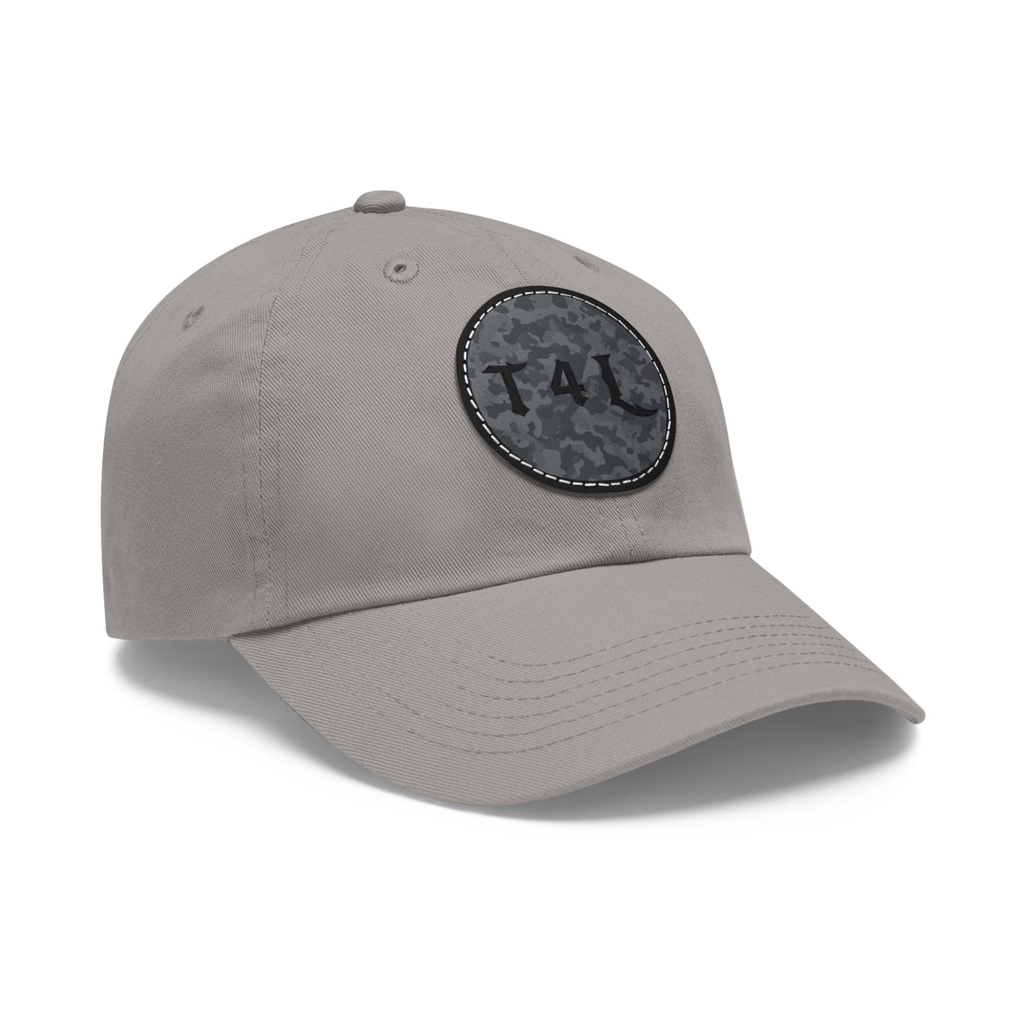 Black Camo Dad Hat with Leather Patch (Round)