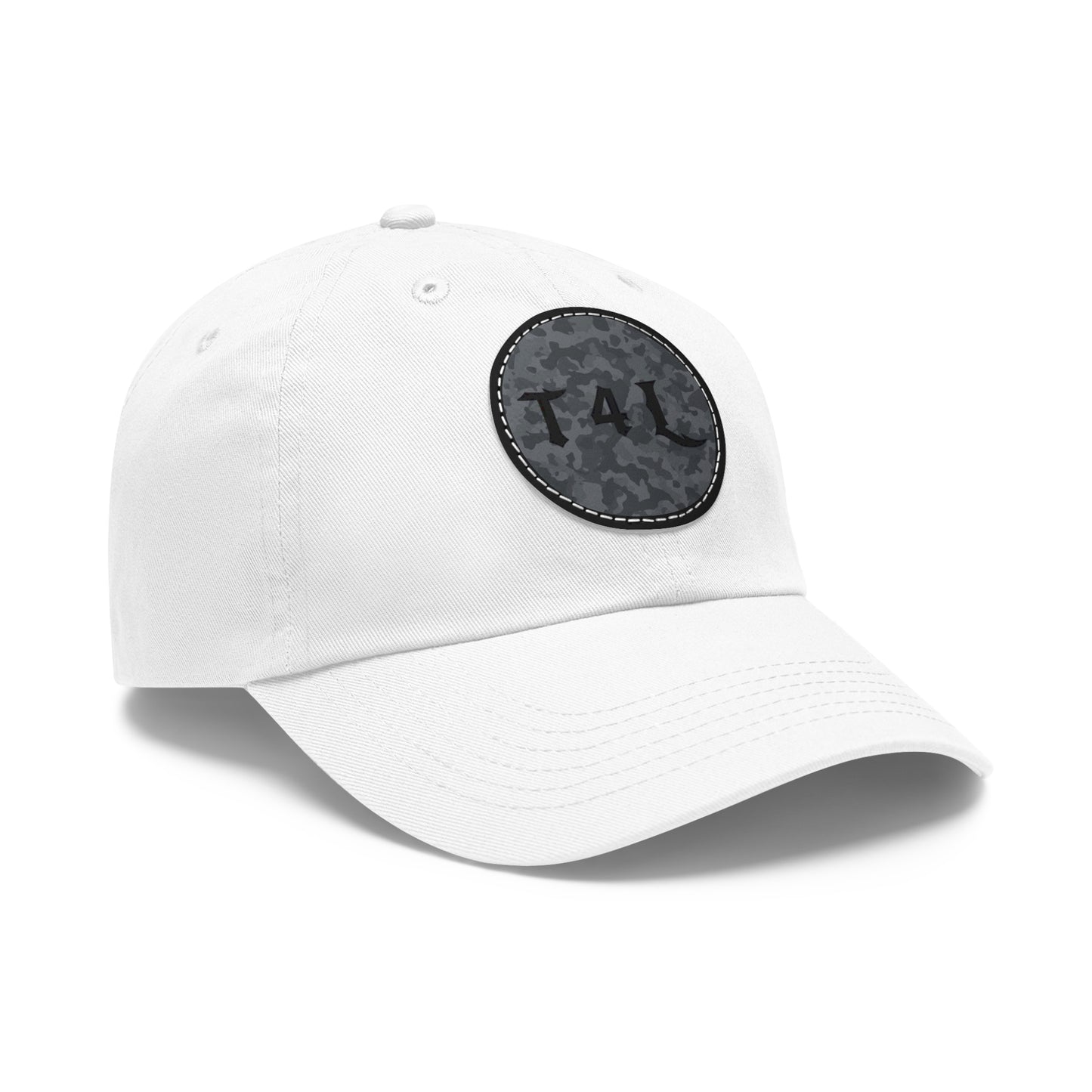 Black Camo Dad Hat with Leather Patch (Round)