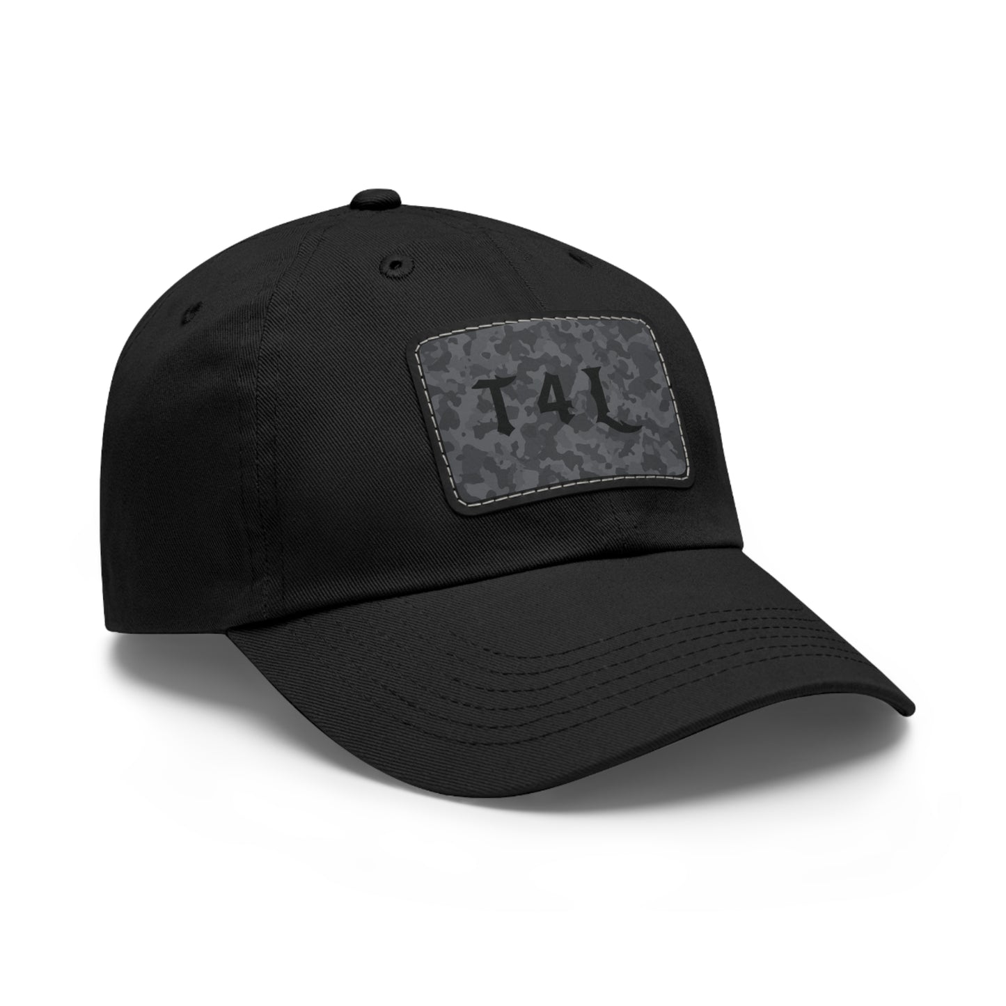 Black Camo Dad Hat with Leather Patch