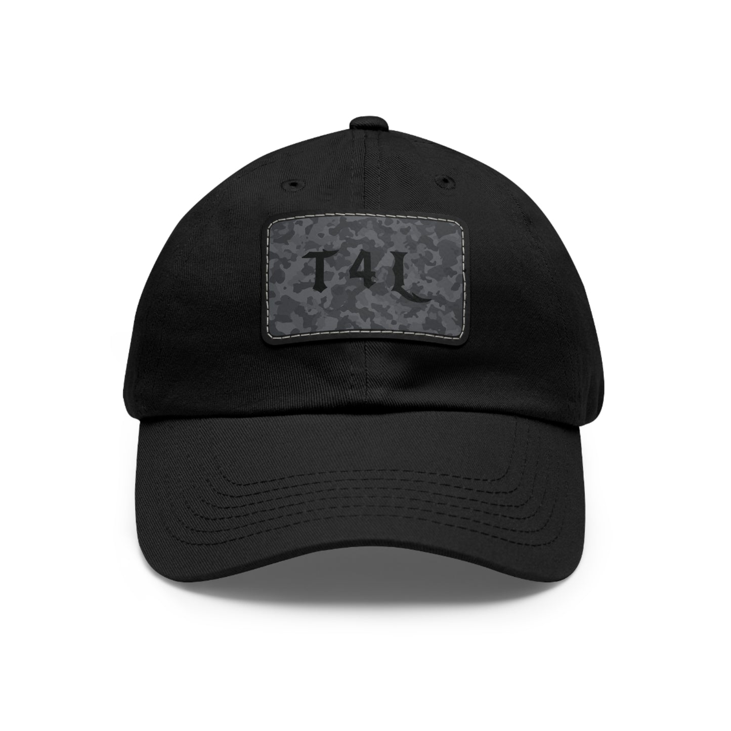 Black Camo Dad Hat with Leather Patch