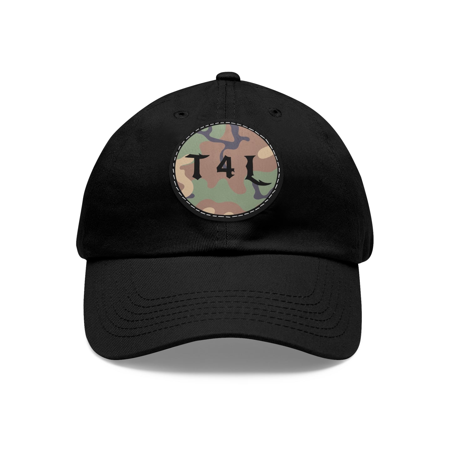 Woodland Camo Dad Hat with Leather Patch (Round)