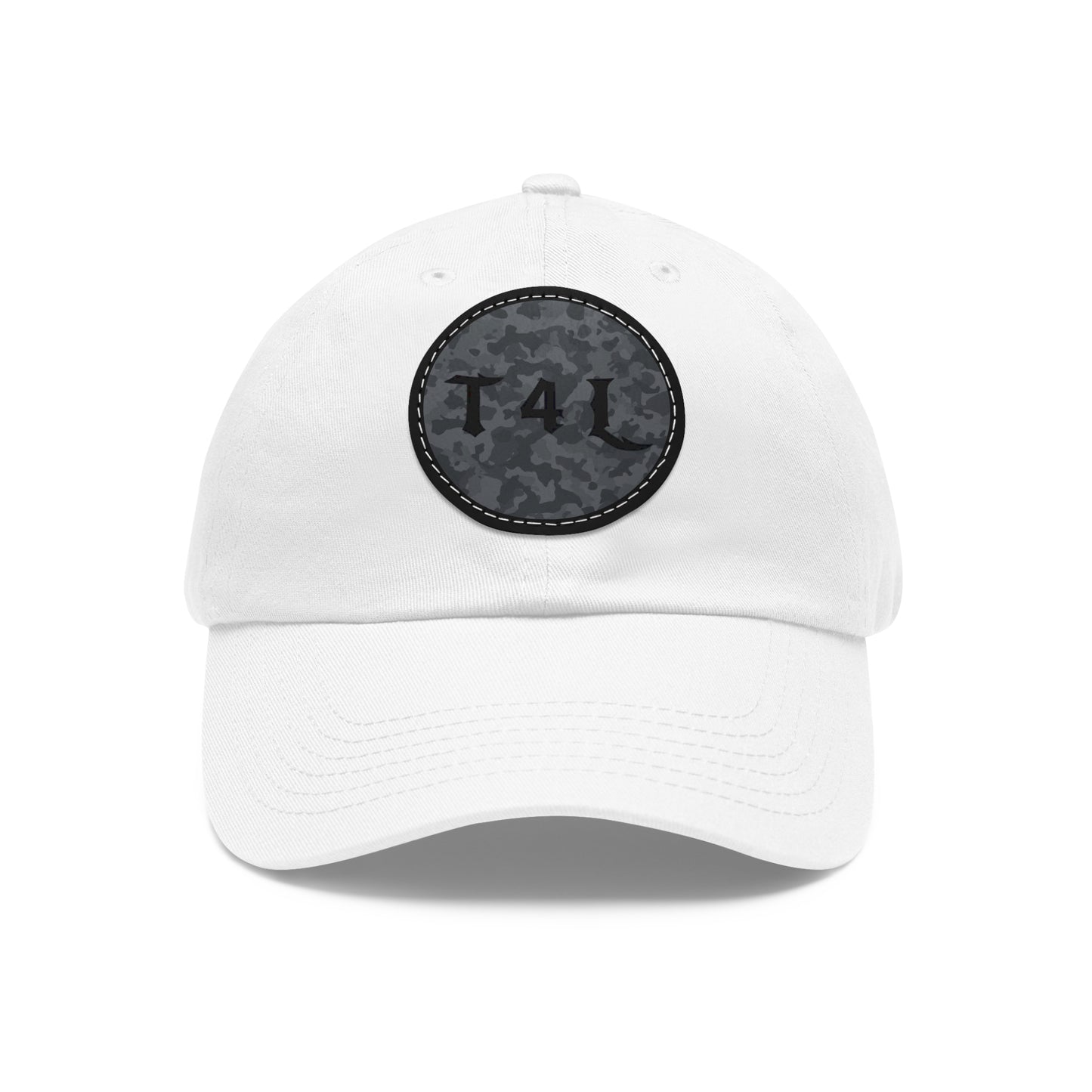 Black Camo Dad Hat with Leather Patch (Round)