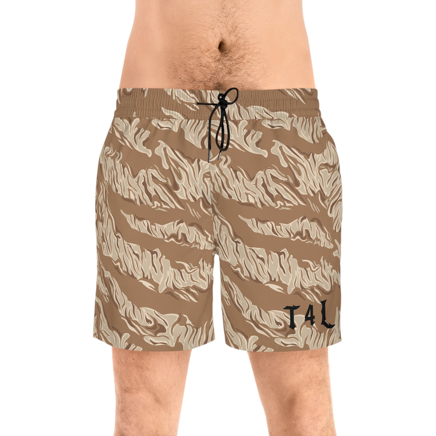 Brown Tiger Stripe Men's Mid-Length Swim Shorts