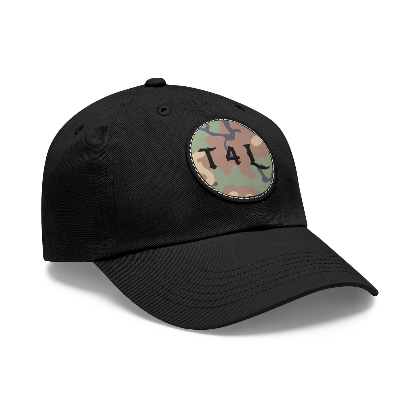 Woodland Camo Dad Hat with Leather Patch (Round)