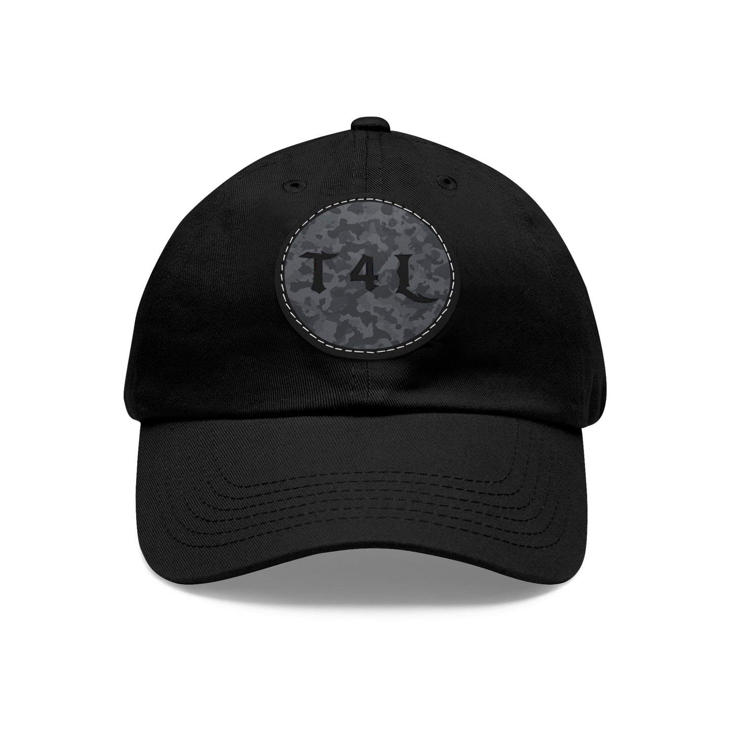 Black Camo Dad Hat with Leather Patch (Round)